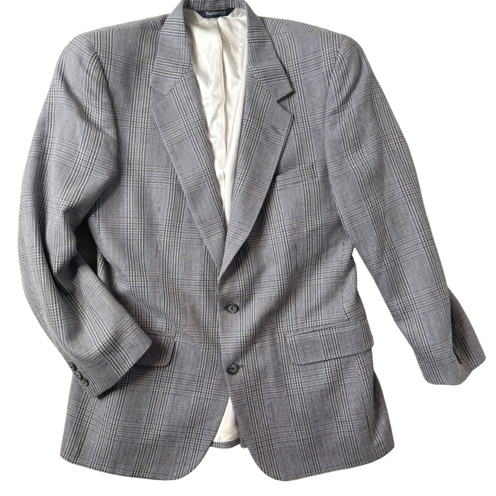 Vintage 90s Burberrys Men 38R Blue Grey Plaid Blazer Sport‎ Coat Doneckers USA
